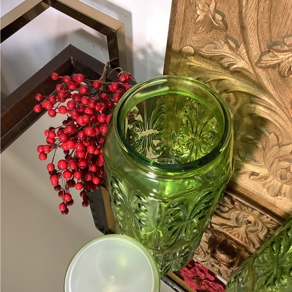 Vintage LE Smith, imperial apothecary, glass jar, green, scroll canisters - Picture 7 of 7